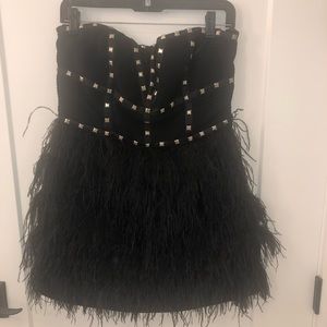 Bebe Black Strapless Feather Cocktail Dress